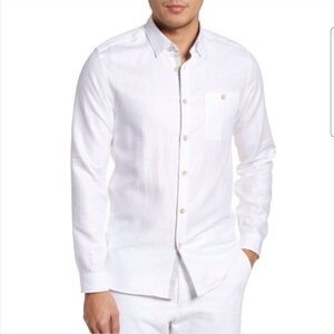 Ted Baker White Linen Cotton Casual Button Down NWOT large